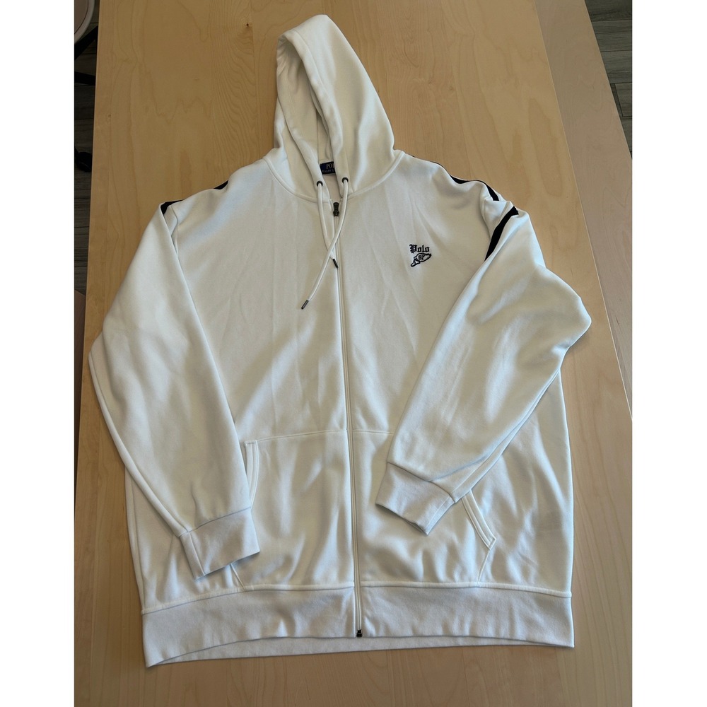 Polo Ralph Lauren Mens 3XLT White Racing Stripe Zip Hoodie Polo 67 Winged Foot